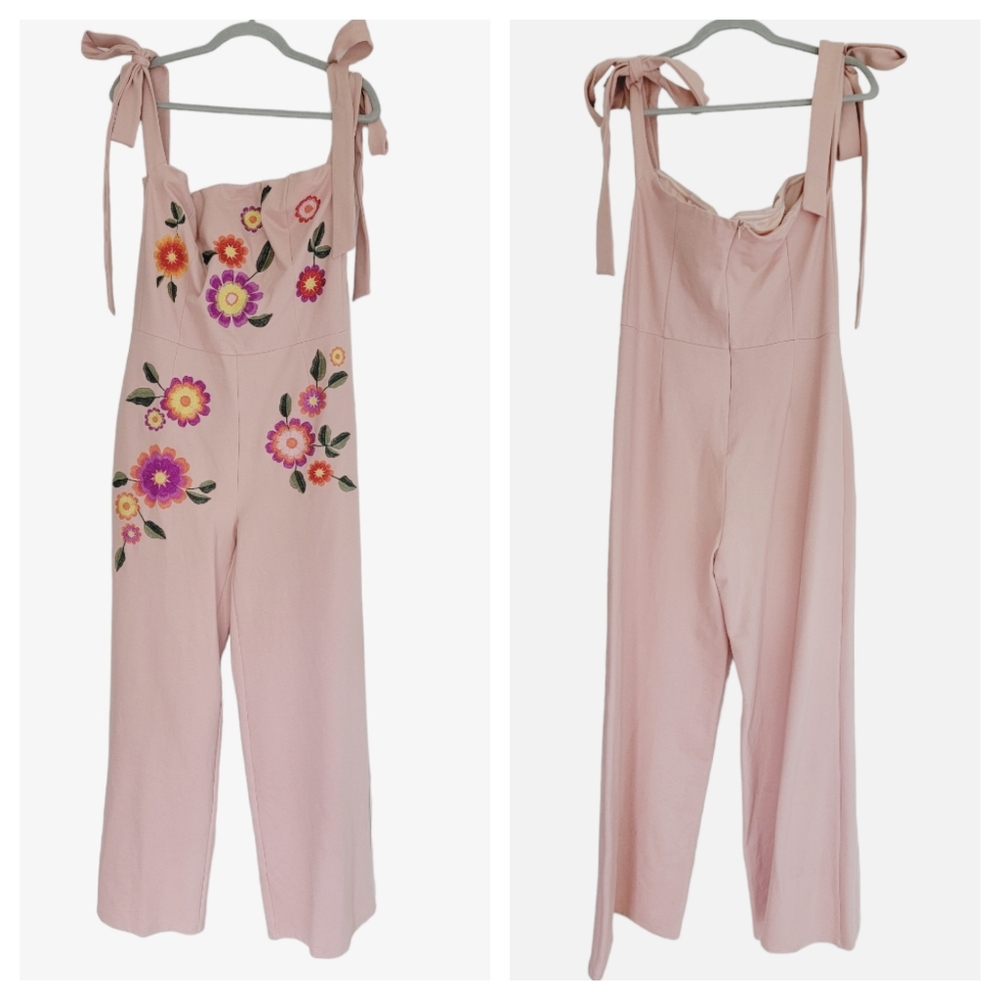 Guaraxez Exitosa Rose Jumpsuit Wide Leg Embroidered Romper Pink Boho Wom… - Picture 4 of 17